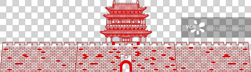 红色剪纸平遥古城南门古建筑插画图片素材