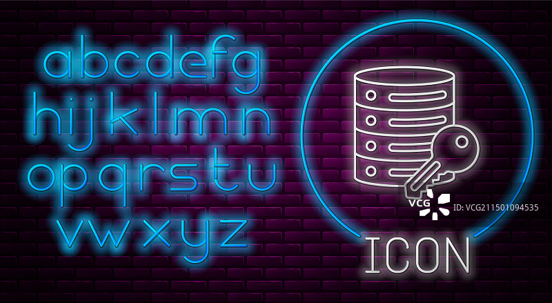 发光霓虹灯带钥匙的服务器安全图标图片素材