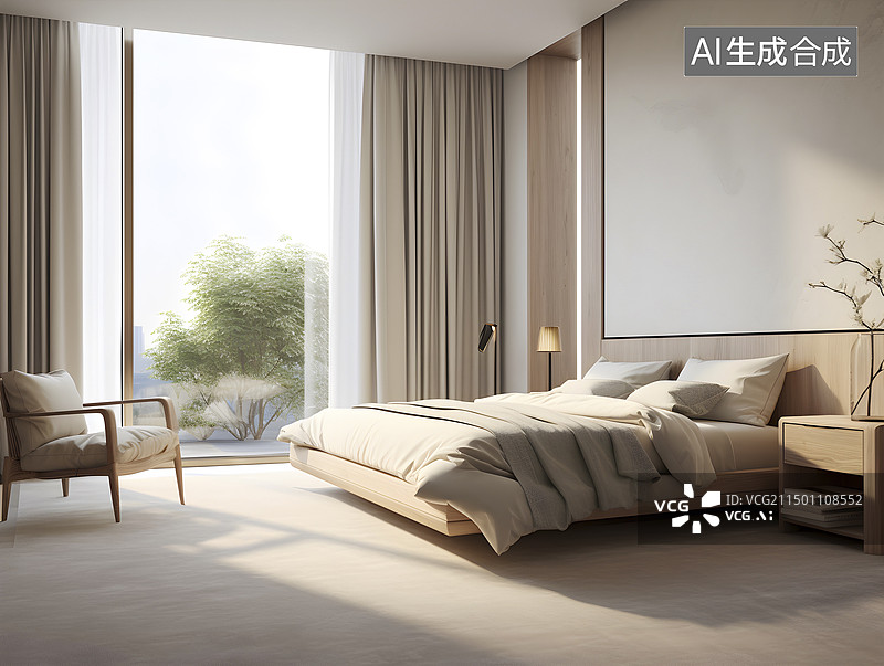 【AI数字艺术】卧室米色窗帘设计图片素材