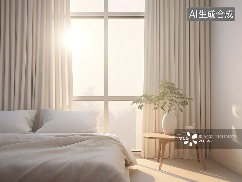 【AI数字艺术】卧室米色窗帘设计图片素材