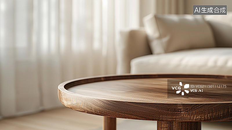 【AI数字艺术】温馨奶油中古风原木家具室内设计图片素材