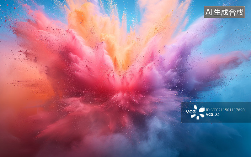 【AI数字艺术】由多种颜色的粉末模拟的爆炸瞬间的效果图片素材