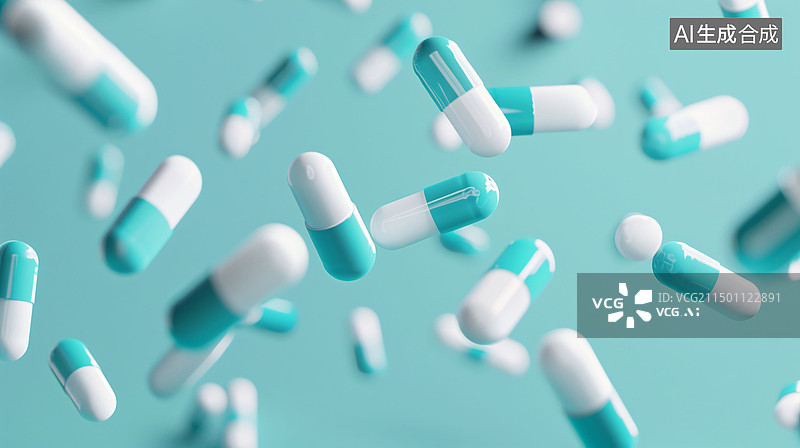 【AI数字艺术】药片药瓶特写医疗健康疾病治疗题材背景图片素材