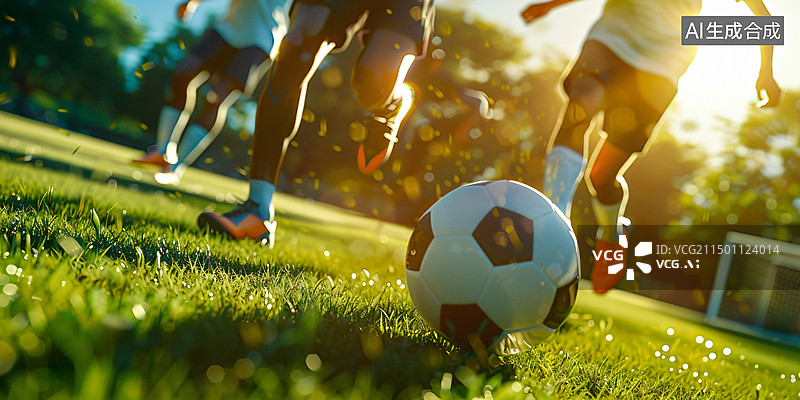 【AI数字艺术】足球运动员在球场上踢球 脚部特写图片素材