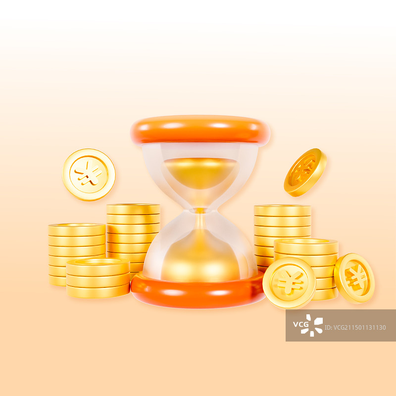 3D立体橙色渐变沙漏金币金融银行理财金融插画图片素材
