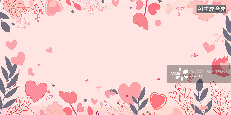 【AI数字艺术】粉红色背景下的心形树叶背景图片素材