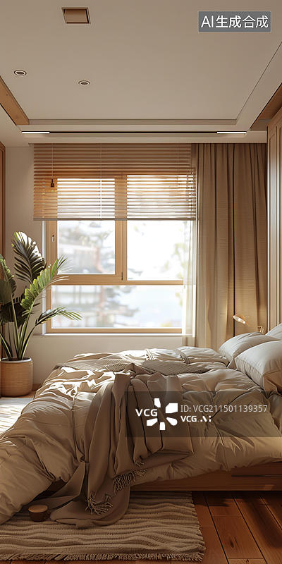 【AI数字艺术】日式简约风格卧室效果图图片素材