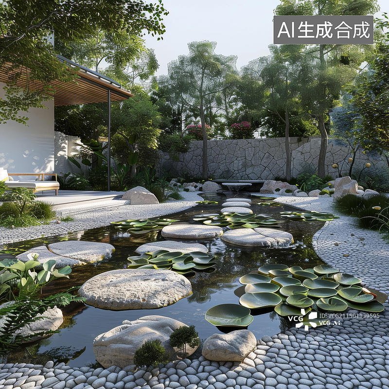 【AI数字艺术】日式禅意庭院设计图片素材