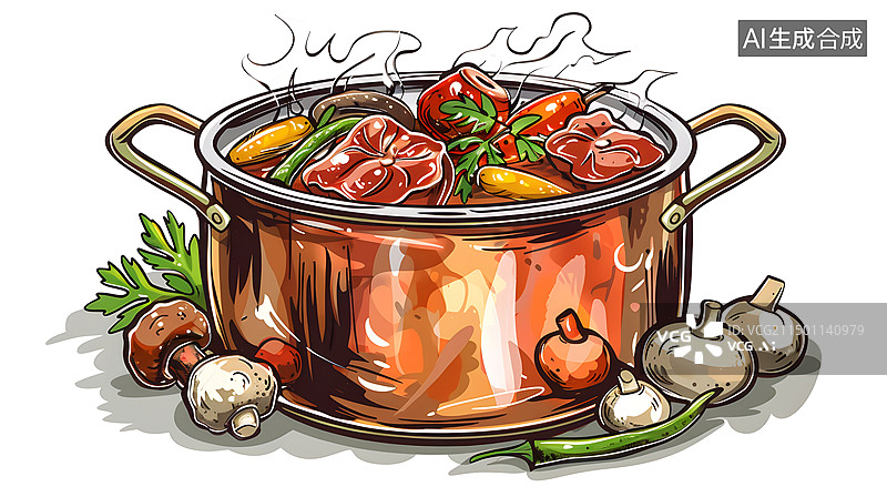 【AI数字艺术】火锅，纯白色背景素材图片素材