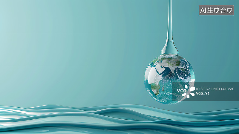 【AI数字艺术】环保概念，水中地球，世界水日，节约用水图片素材