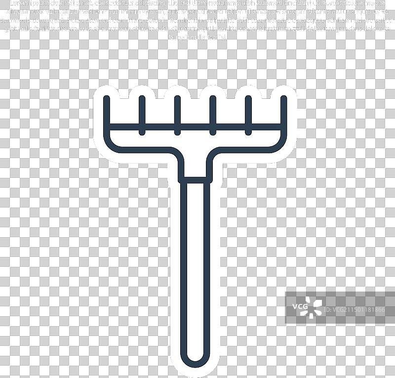 蓝色背景上的蓝色线条花园耙图标图片素材