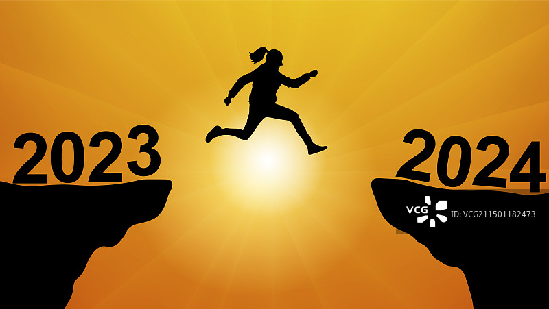 飞跃峡谷的女子剪影图片素材