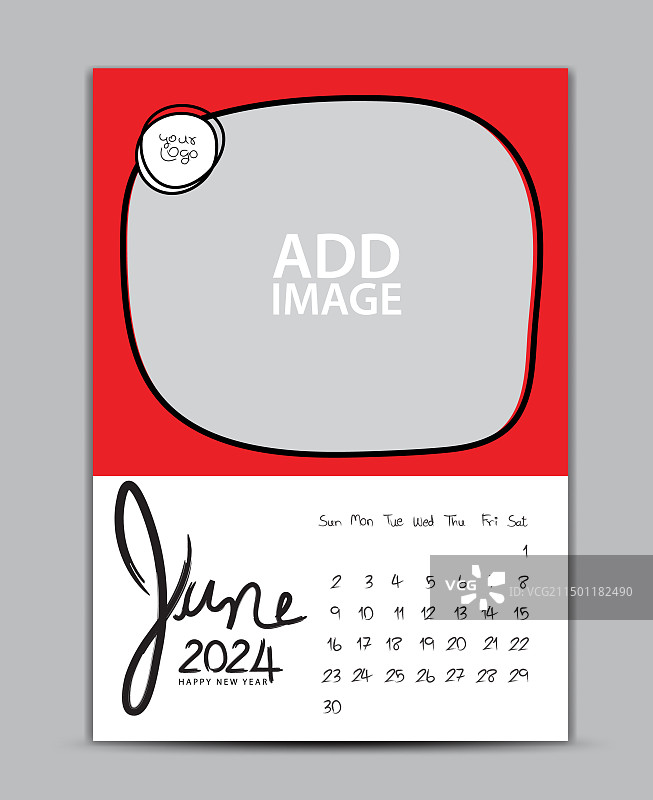 2024年日历设计：2024年6月墙面图片素材