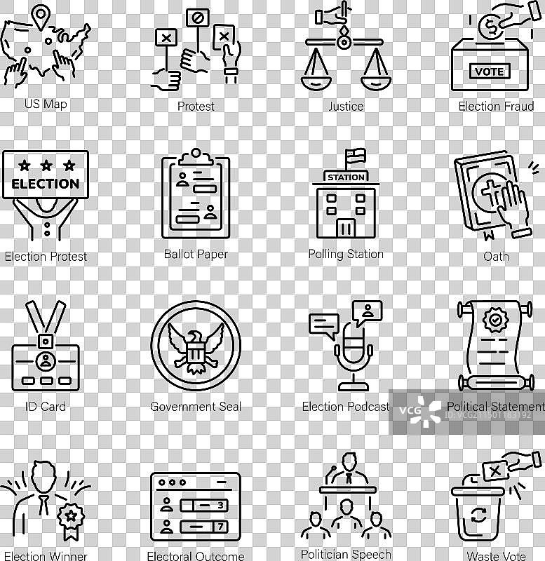 美国选举线性图标合集图片素材