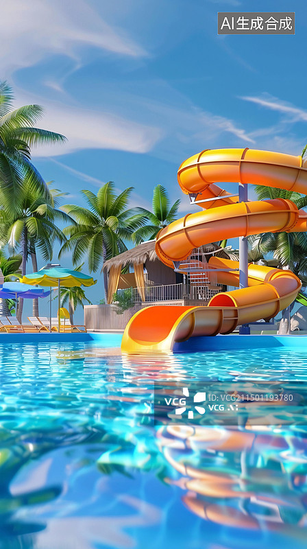 【AI数字艺术】六一儿童节孩子水上乐园玩耍童年成长插画图片素材