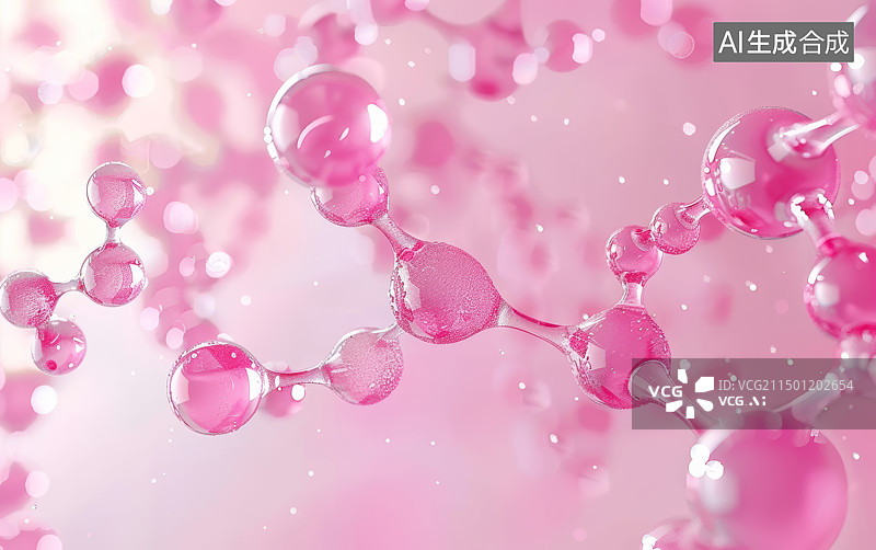 【AI数字艺术】粉色透明水分子结构特写背景图片素材