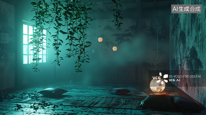 【AI数字艺术】中式恐怖惊悚悬疑氛围室内场景图片素材