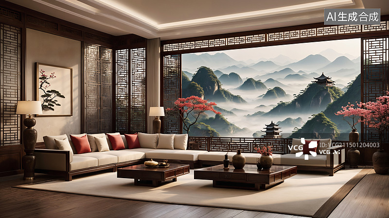 【AI数字艺术】中国古典风格空间设计图片素材