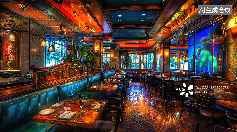 【AI数字艺术】夜晚现代城市高档欧式餐厅图片素材