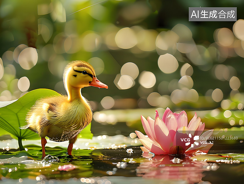 【AI数字艺术】荷塘中一只可爱的小鸭子图片素材