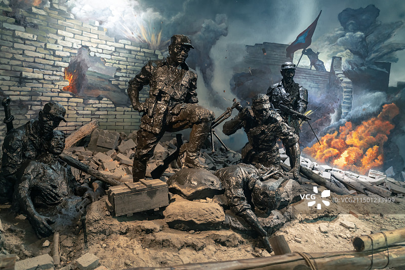 建川博物馆展览文物抗战胜利战斗场景占领总统府图片素材