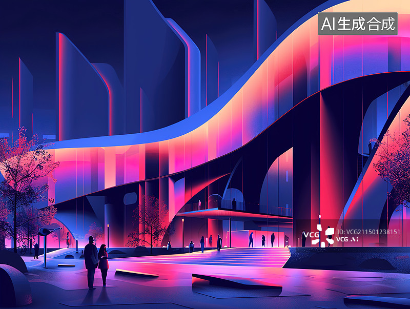 【AI数字艺术】未来科技都市插画，超现实主义图片素材