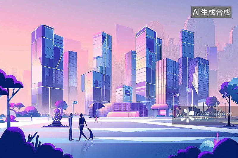 【AI数字艺术】未来科技都市插画，超现实主义图片素材