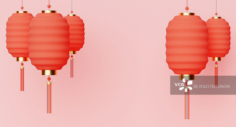 3D渲染国风节日灯笼插画背景壁纸图片素材