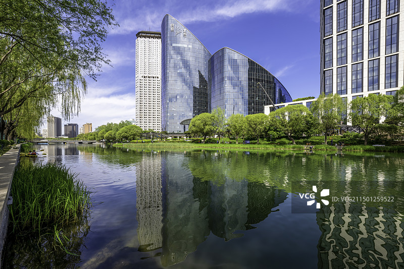 亮马河国际风情水岸建筑全景风光图片素材