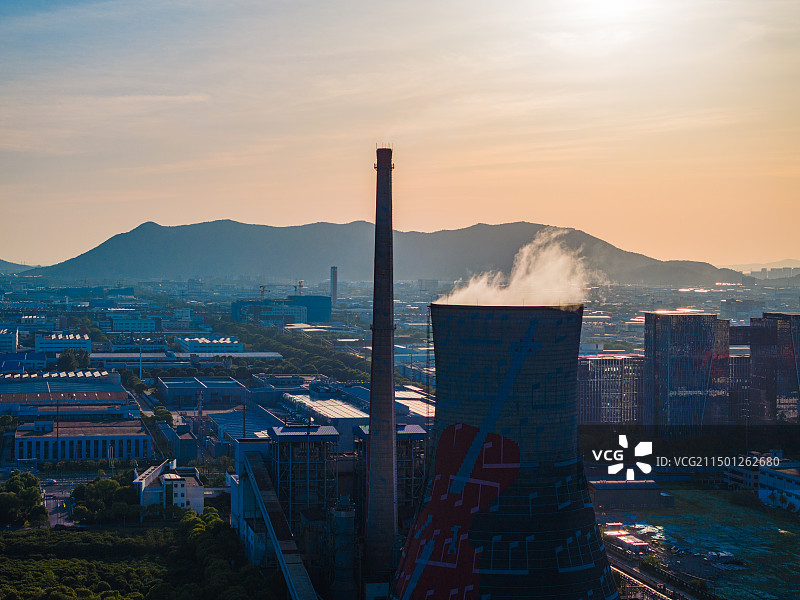 航拍大运河边热电厂电力能源工业生产图片素材