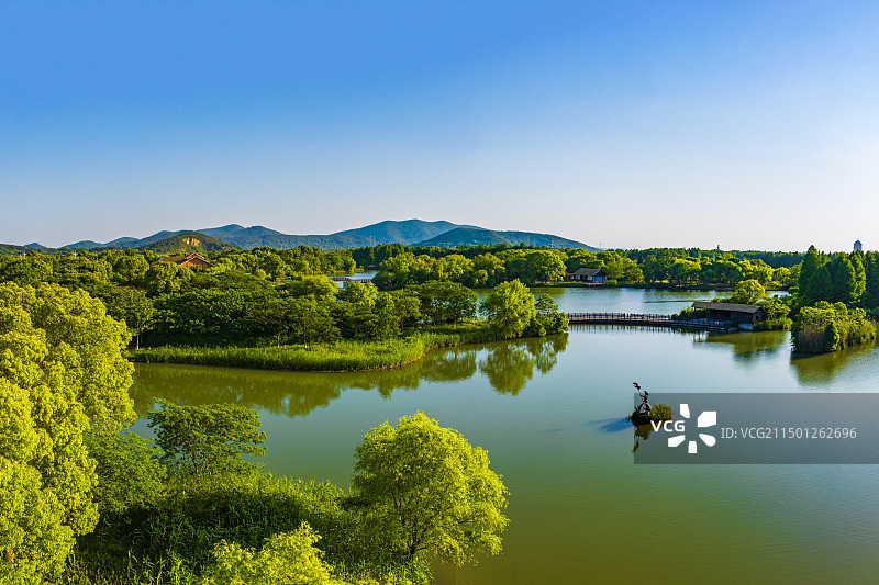 航拍苏州太湖湿地公园春天绿色风光图片素材