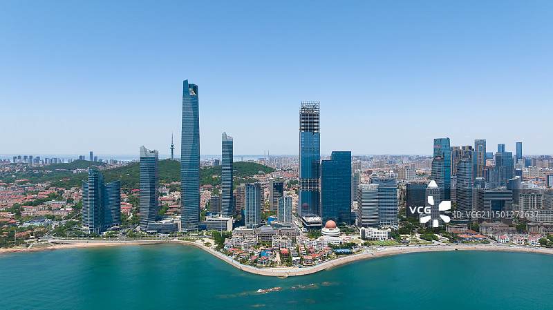 航拍青岛市南区海天海滨区域建筑群图片素材