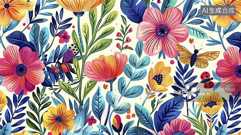 【AI数字艺术】复古水彩小花图案插画海报背景图片素材