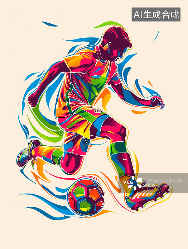 【AI数字艺术】抽象足球运动员彩色插图图片素材