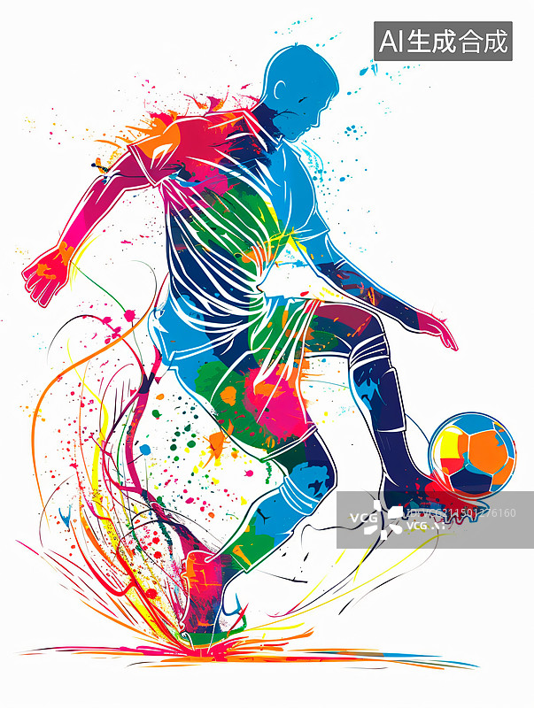 【AI数字艺术】抽象足球运动员彩色插图图片素材