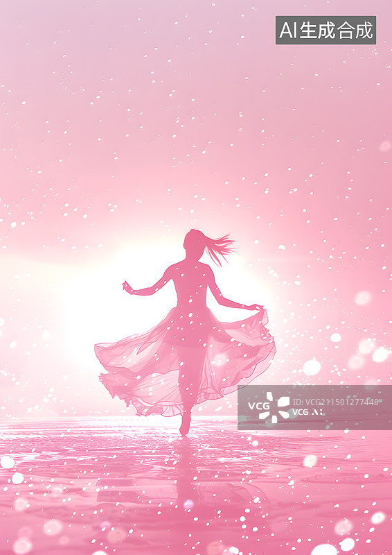 【AI数字艺术】一位美丽女生正在跳舞粉色剪影图片素材