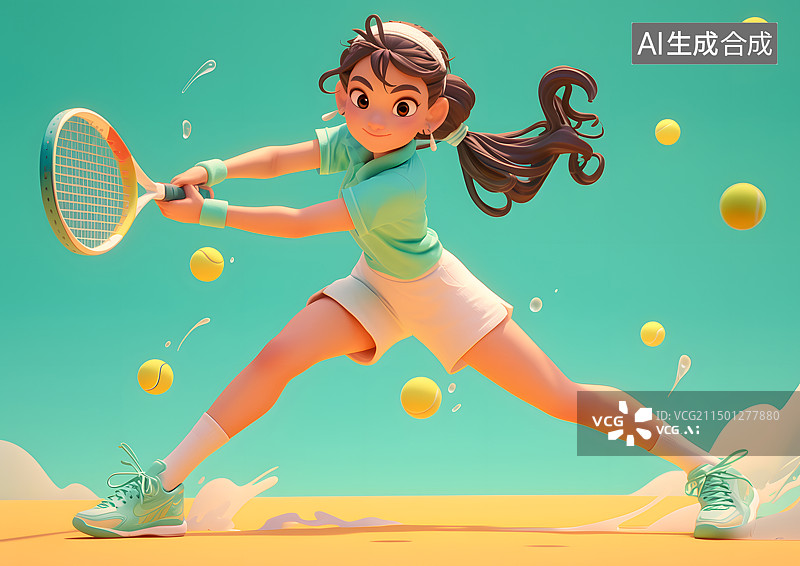 【AI数字艺术】一个美女运动员正在打网球3D模型图片素材