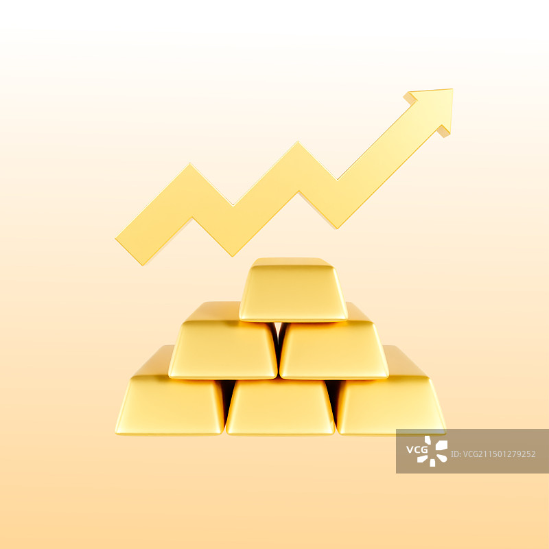 3D立体黄金涨价金条投资理财金融插画图片素材