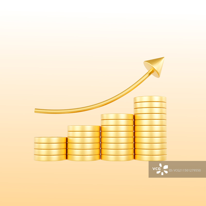 3D堆叠的金币上升箭头金融理财银行保险金融插画图片素材