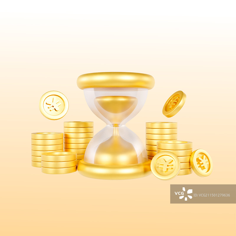 3D立体金色沙漏金币金融银行理财插画图片素材