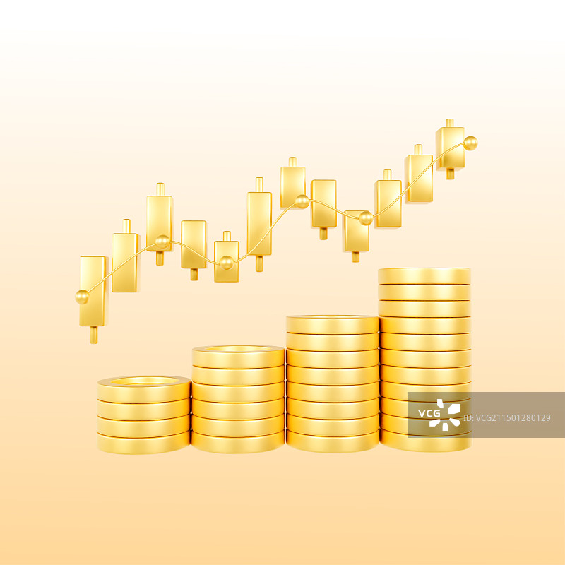 3D立体股票数据图上升金融理财插画图片素材