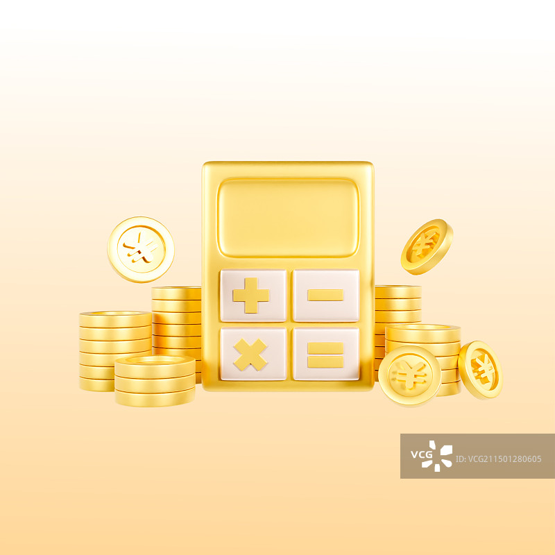 3D立体计算器计算收益金币理财金融插画图片素材