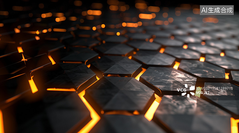 【AI数字艺术】科幻科技蜂窝状六边形网状结构3D插画背景图片素材