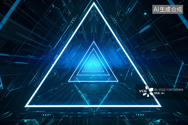 【AI数字艺术】科幻科技发光三角形结构3D插画背景图片素材
