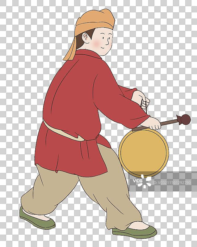 中国风新中式古风古典传统文化古装古代古人汉服服饰打铜锣乐器音乐音律人物元素素材资讯插画图片素材