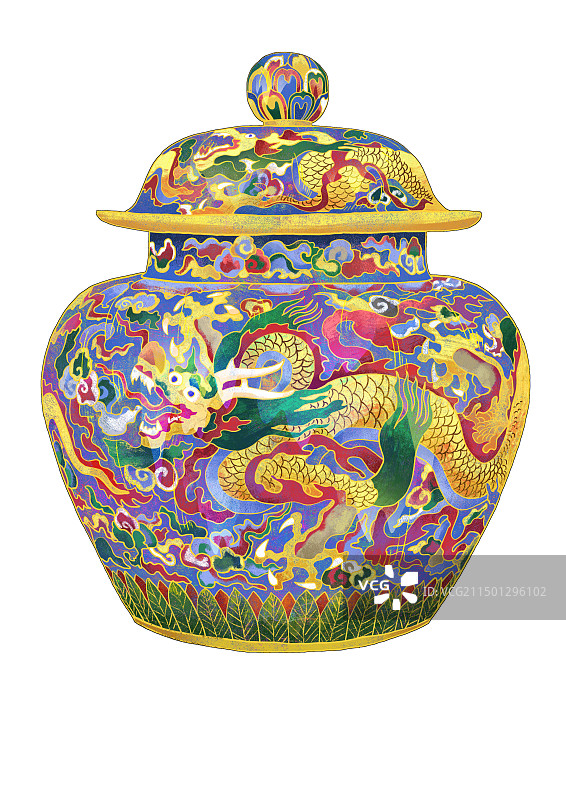 明宣德景泰蓝龙纹大盖罐图片素材