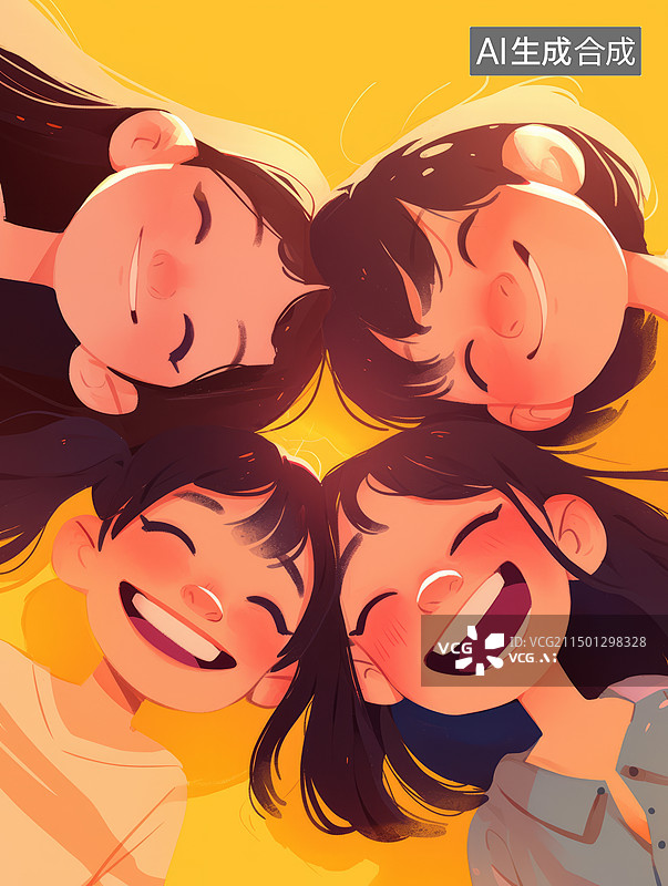 【AI数字艺术】仰视角四人欢乐的合影图片素材
