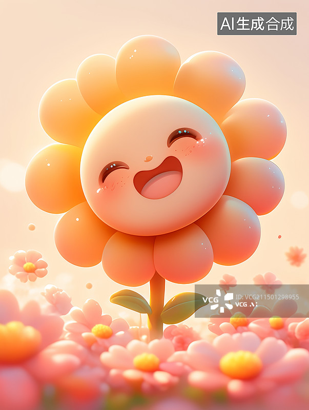 【AI数字艺术】3D渲染的开心花朵图片素材