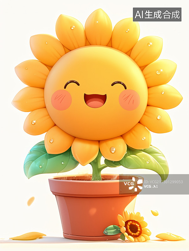 【AI数字艺术】3D渲染的开心花朵图片素材