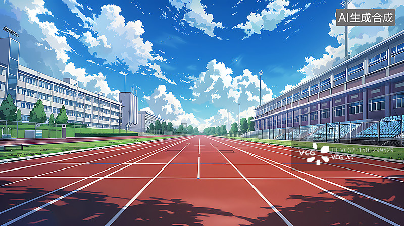 【AI数字艺术】干净整洁的校园操场场景插画图片素材
